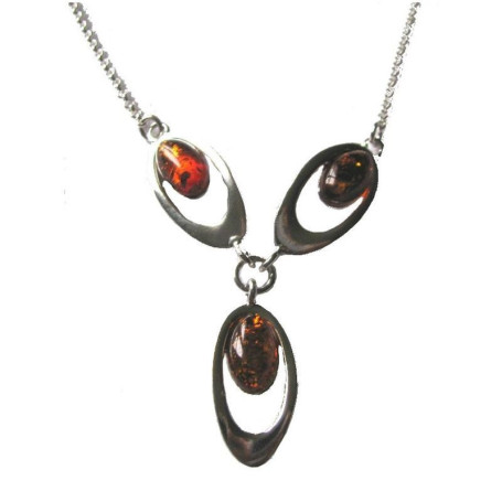 Natural cognac amber necklace, rhodium-plated 925 silver