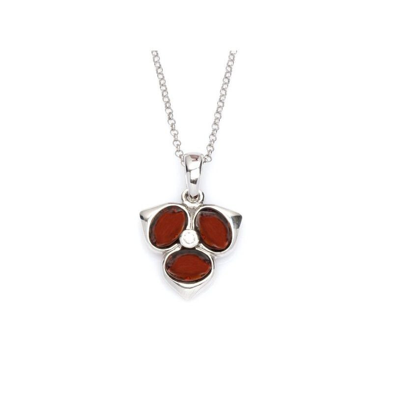 Amber and Swarovski crystal necklace, rhodium-plated 925 silver, adjustable 45+3 cm