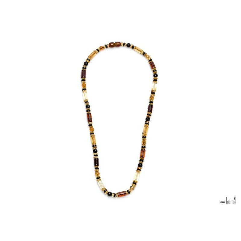 Collana in ambra naturale multicolore, lunghezza 48 cm