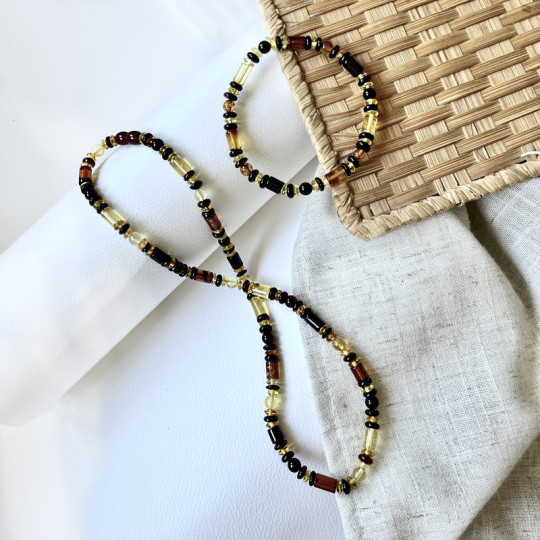 Collana in ambra naturale multicolore, lunghezza 48 cm