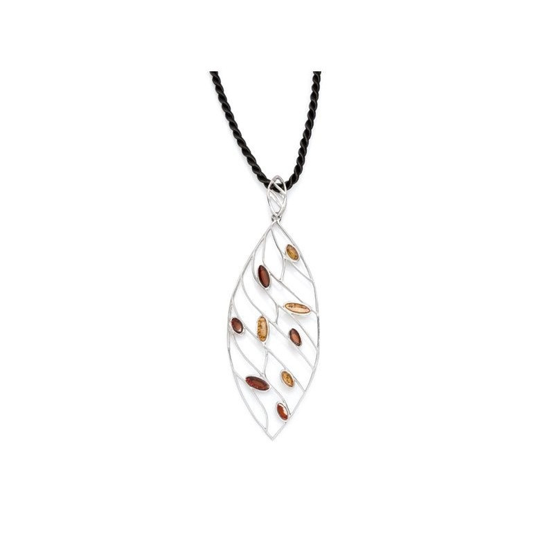 Collar de ámbar coñac natural, plata 925 rodiada, largo ajustable 45+3 cm