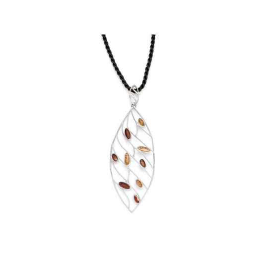Collar de ámbar coñac natural, plata 925 rodiada, largo ajustable 45+3 cm