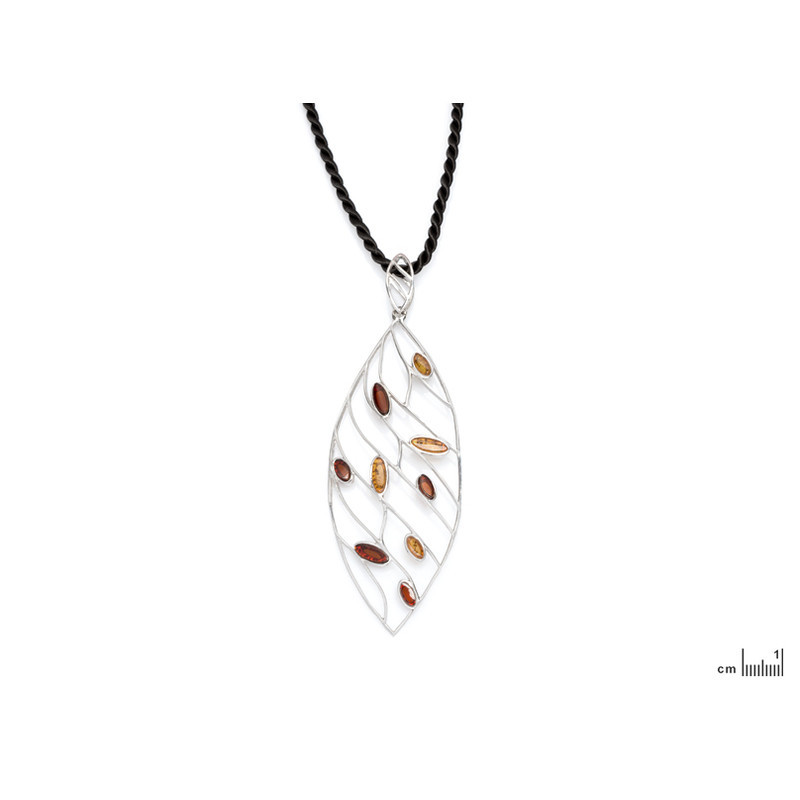 Collar de ámbar coñac natural, plata 925 rodiada, largo ajustable 45+3 cm