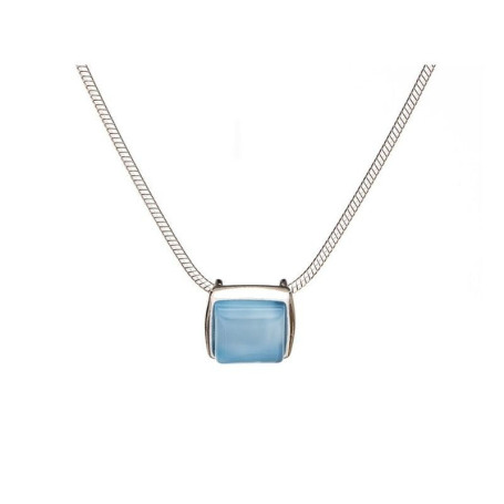Halskette aus natürlichem blauem Achat, rhodiniertes 925er Silber, verstellbar 42+3 cm