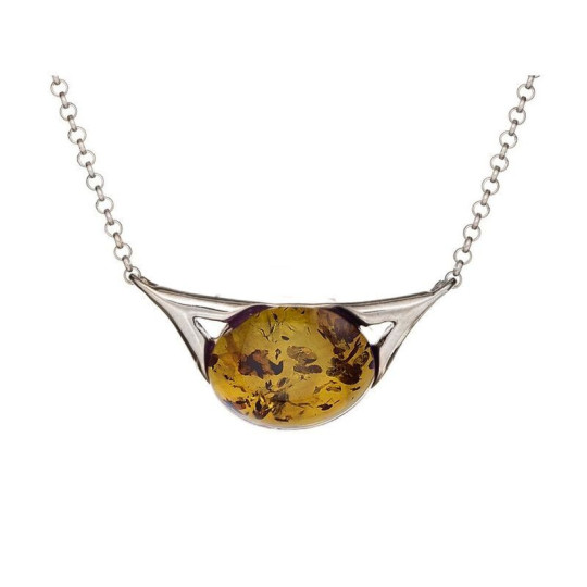 Collar de ámbar coñac, plata 925 rodiada, largo ajustable 40+5 cm