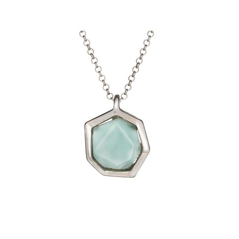 Natural blue agate necklace, rhodium-plated 925 silver, adjustable length 42+3 cm