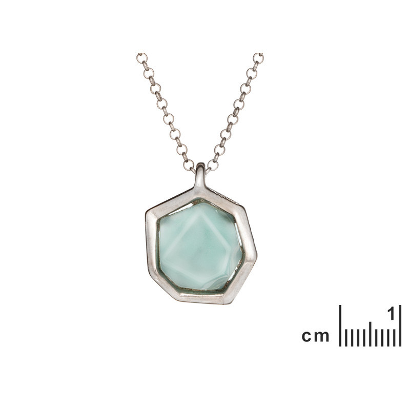Natural blue agate necklace, rhodium-plated 925 silver, adjustable length 42+3 cm