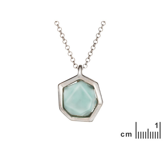 Collana in agata blu naturale, argento 925 rodiato, lunghezza regolabile 42+3 cm