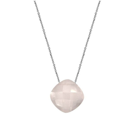 Rose quartz necklace, rhodium-plated 925 silver, adjustable length 42+3 cm