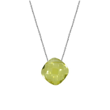 Yellow quartz necklace, rhodium-plated 925 silver, adjustable length 42+3 cm