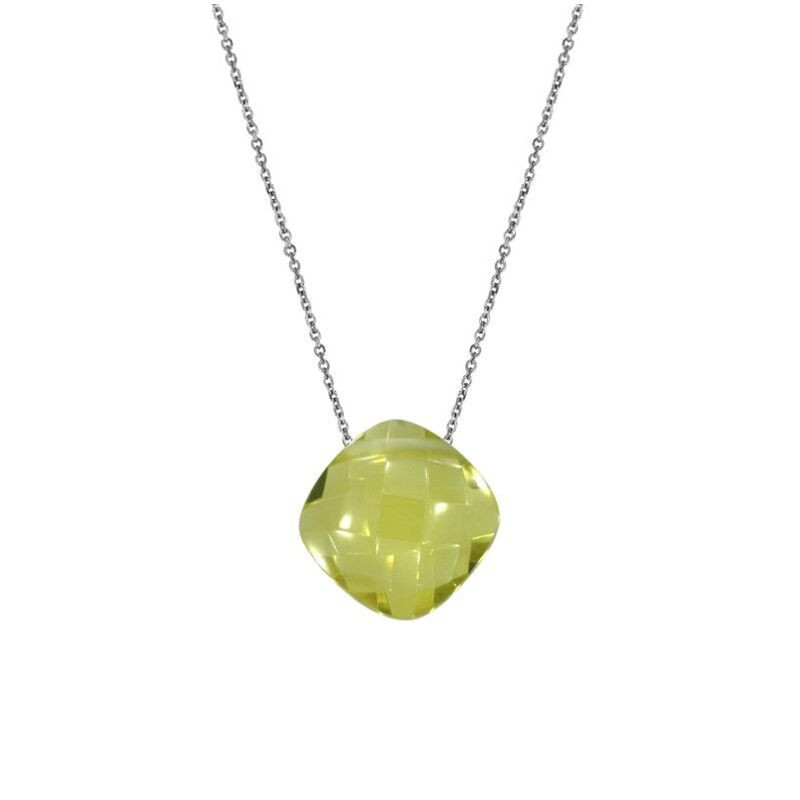 Collana in quarzo giallo, argento 925 rodiato, lunghezza regolabile 42+3 cm