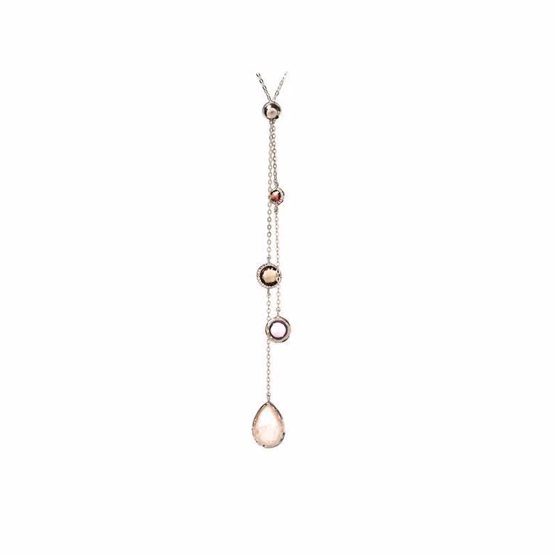 Natural multi-colored multi-stone necklace, rhodium-plated 925 silver, length 80 cm