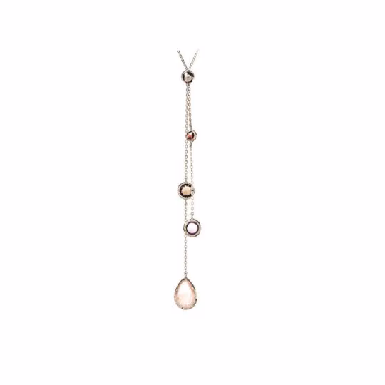 Natural multi-colored multi-stone necklace, rhodium-plated 925 silver, length 80 cm