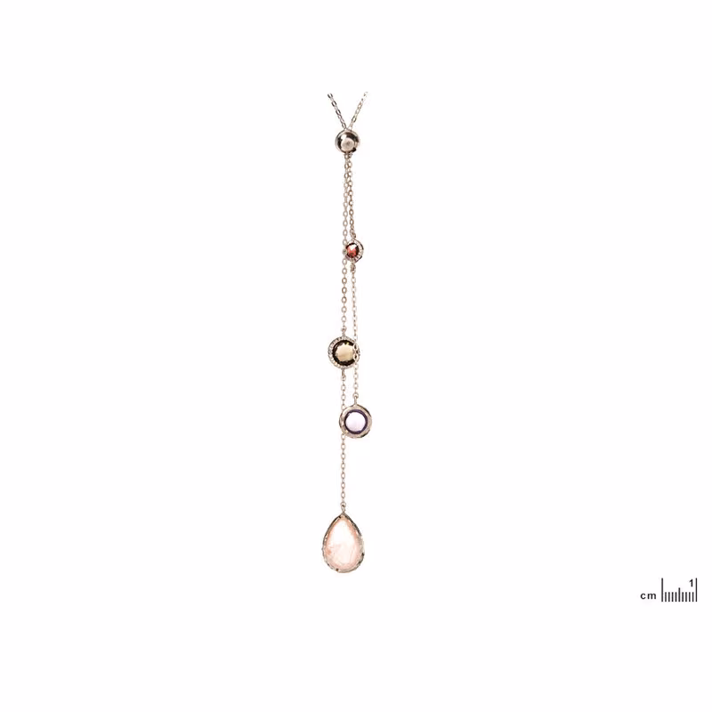 Natural multi-colored multi-stone necklace, rhodium-plated 925 silver, length 80 cm