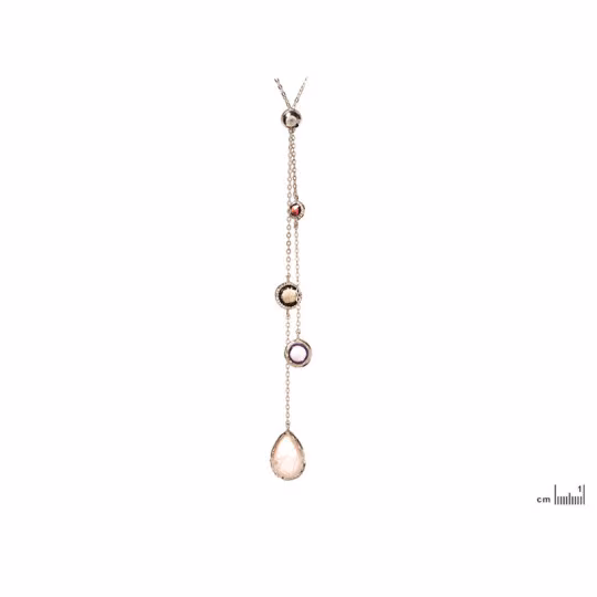 Natural multi-colored multi-stone necklace, rhodium-plated 925 silver, length 80 cm