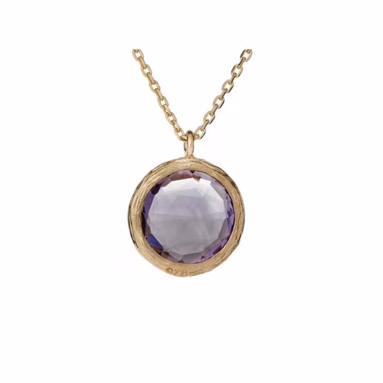 Collier en améthyste violette, argent 925 doré, longueur ajustable 42+3 cm