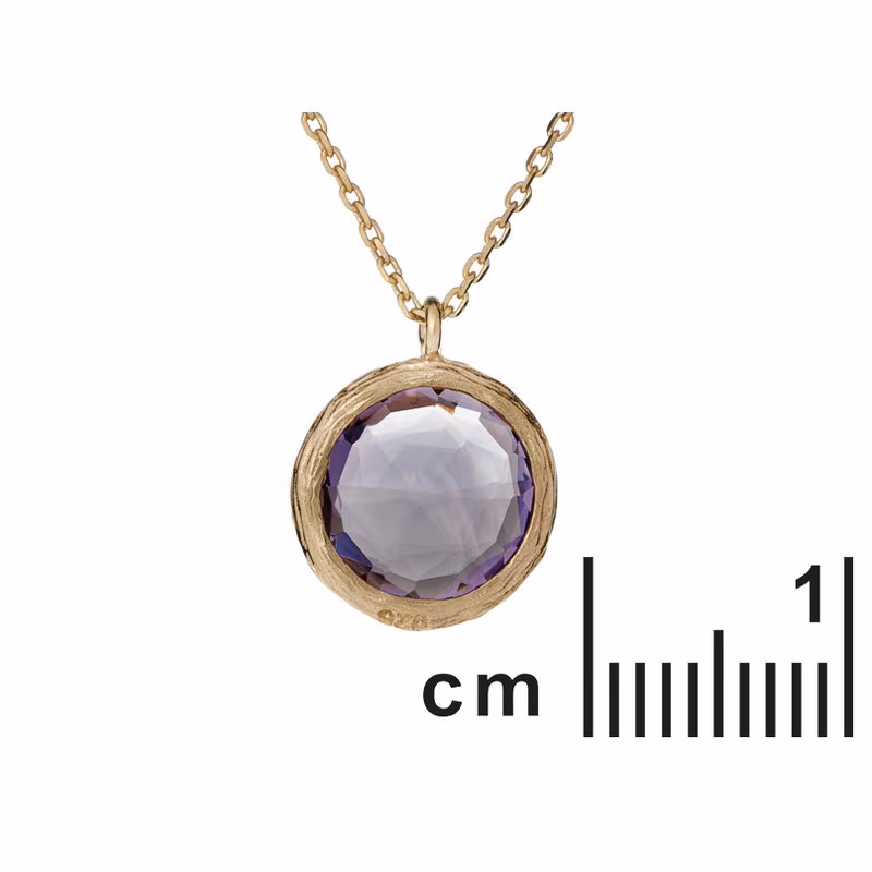 Collier en améthyste violette, argent 925 doré, longueur ajustable 42+3 cm