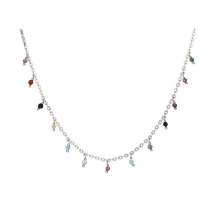Multi-stone necklace, rhodium-plated 925 silver, adjustable length 40+3 cm