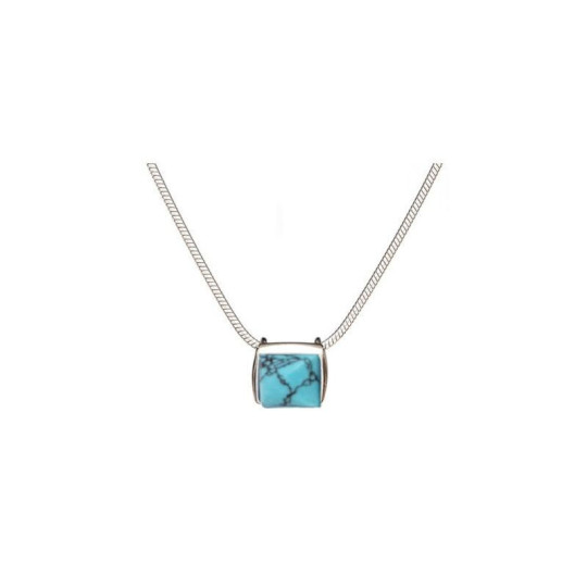 Collier en turquoise bleue, en argent 925 rhodié, longueur ajustable 42+3 cm