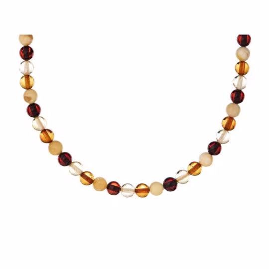 Collana in ambra naturale multicolore del Mar Baltico, a sfera, lunghezza 45 cm