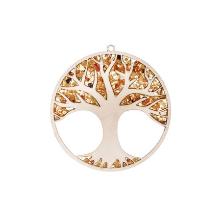Birch and amber tree of life charging and decoration plate, 11 cm