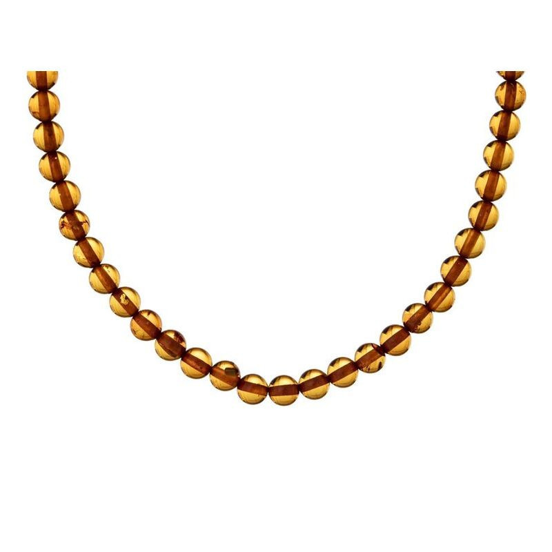 Collana in ambra naturale del Mar Baltico color cognac, a sfera, lunghezza 45 cm