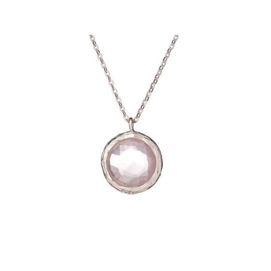 Collier en quartz rose naturel, argent 925 rhodié, ajustable 42+3 cm