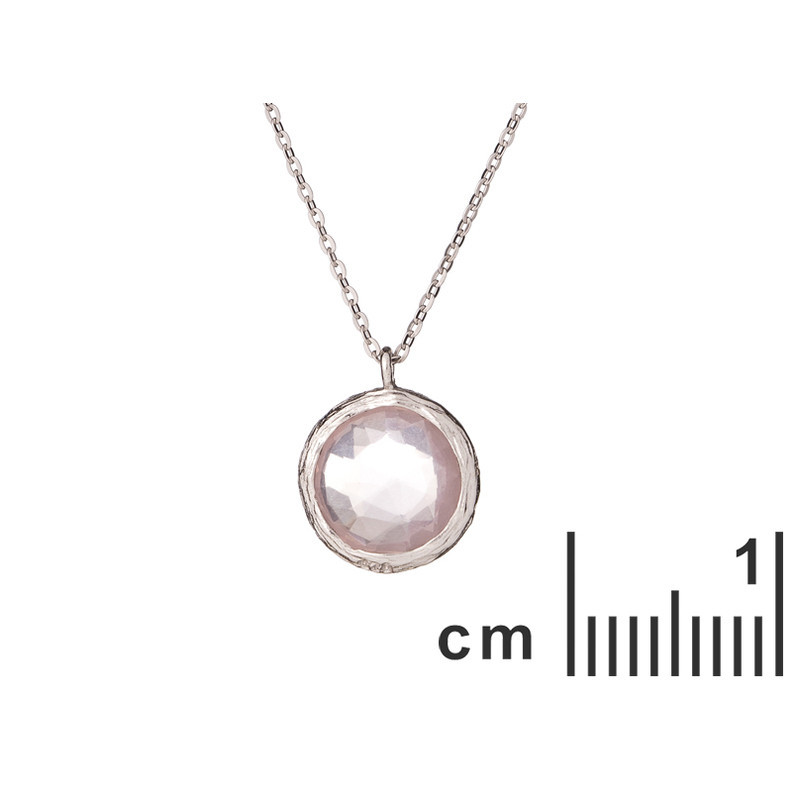 Collier en quartz rose naturel, argent 925 rhodié, ajustable 42+3 cm