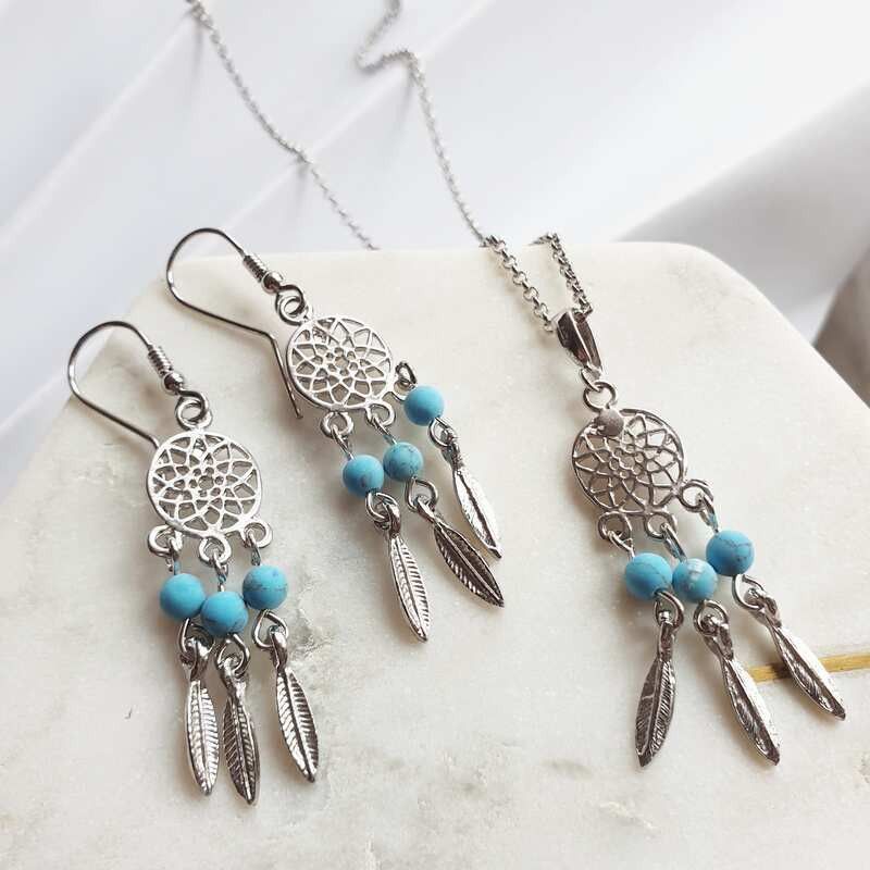 Collana turchese blu, argento 925 rodiato, lunghezza regolabile 42+3 cm