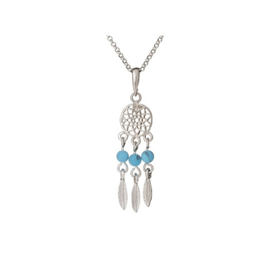 Collier en turquoise bleue, argent 925 rhodié, longueur ajustable 42+3 cm