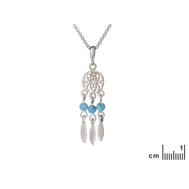 Collier en turquoise bleue, argent 925 rhodié, longueur ajustable 42+3 cm