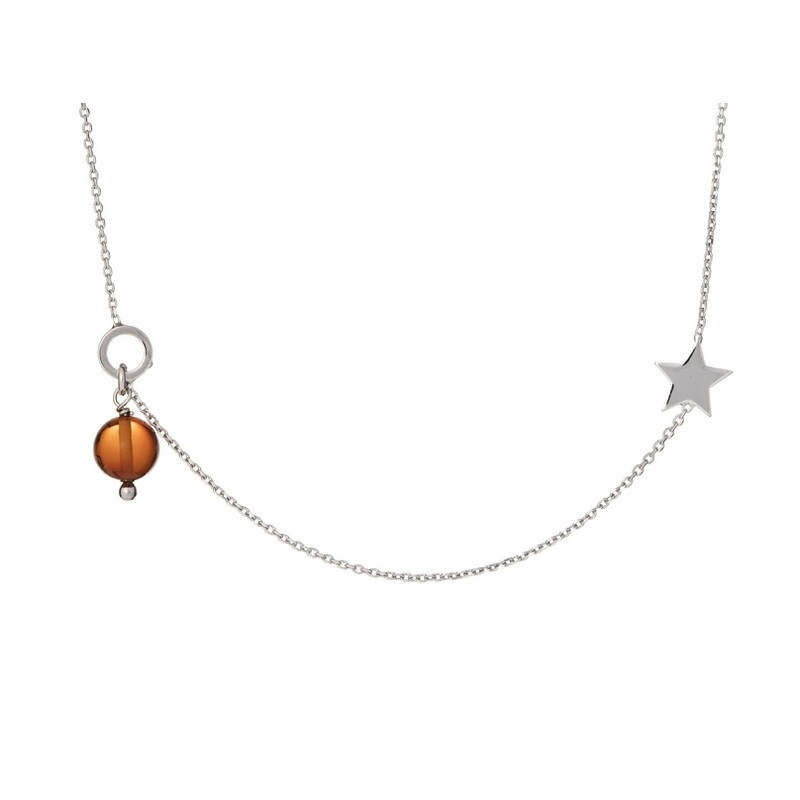 Collana in ambra naturale color cognac, argento 925 rodiato, lunghezza regolabile 40+5 cm