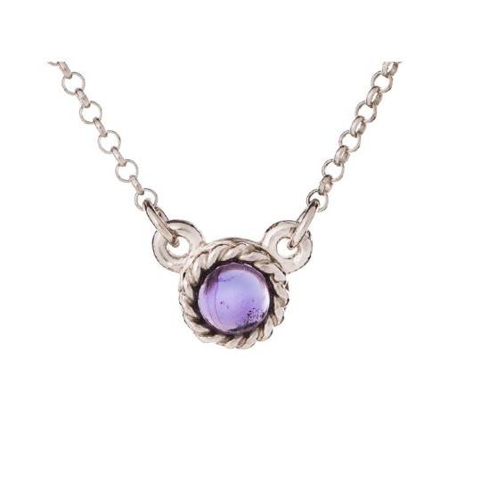 Round purple amethyst necklace, rhodium-plated 925 silver, adjustable 40+5 cm