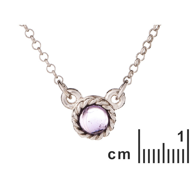 Round purple amethyst necklace, rhodium-plated 925 silver, adjustable 40+5 cm