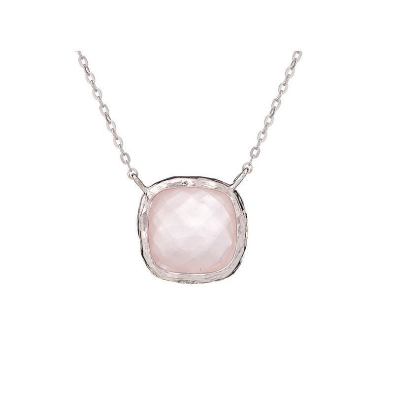 Collier en quartz rose naturel, argent 925 rhodié, ajustable 42+3 cm