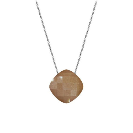 Collar de piedra lunar rosa, plata 925 rodiada, largo ajustable 42+3 cm