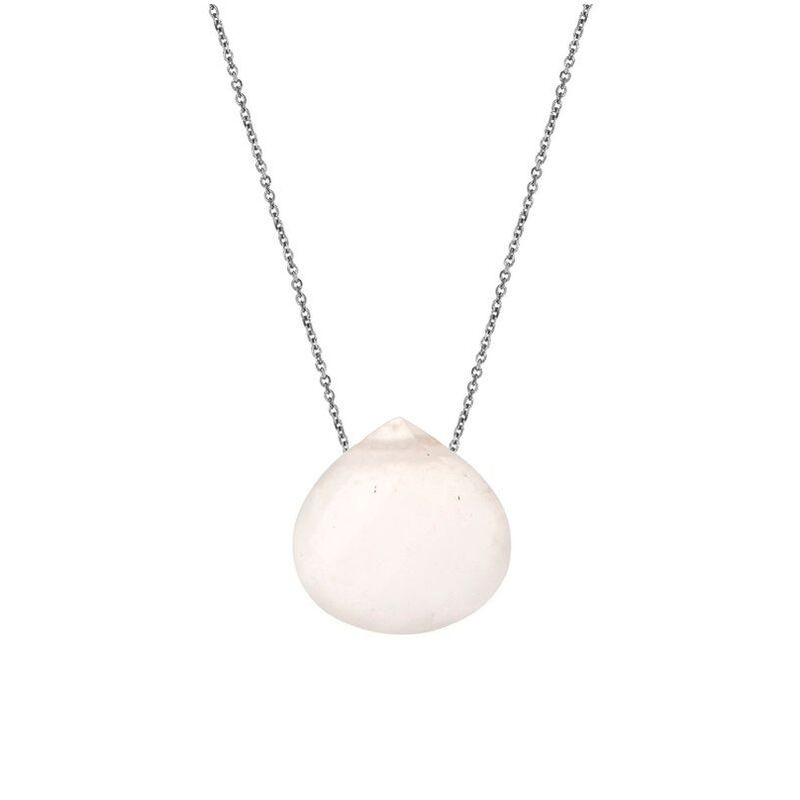 White moonstone heart necklace, rhodium-plated 925 silver, adjustable 42+3 cm