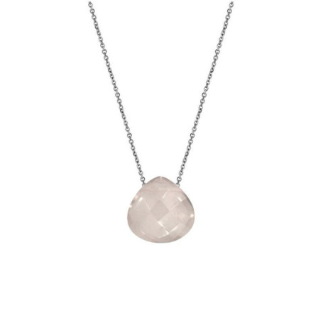 Collier coeur en quartz rose, argent 925 rhodié, longueur ajustable 42+3 cm