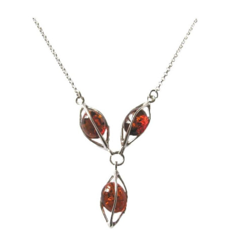 Collar de ámbar coñac natural del mar Báltico, ovalado, plata 925