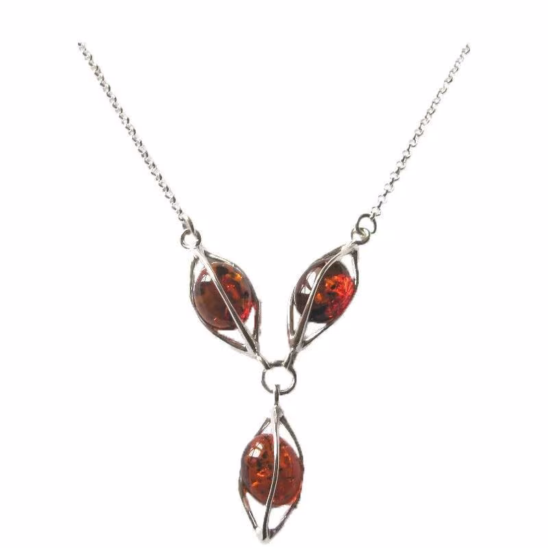 Collar de ámbar coñac natural del mar Báltico, ovalado, plata 925