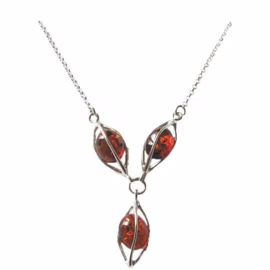 Collar de ámbar coñac natural del mar Báltico, ovalado, plata 925