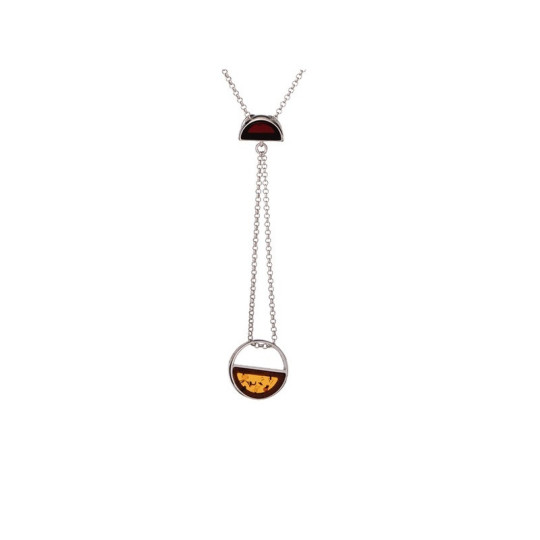 Collar de ámbar multicolor, plata 925 rodiada, largo ajustable 50+5 cm