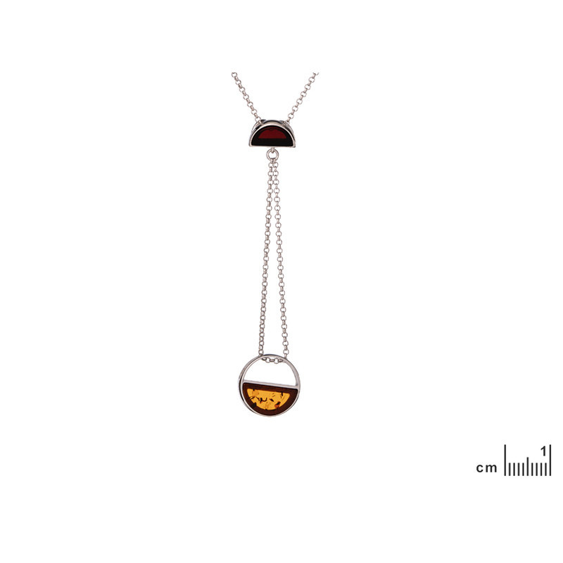 Collana in ambra multicolore, argento 925 rodiato, lunghezza regolabile 50+5 cm