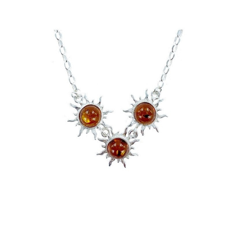 Natürliche Ostsee-Cognac-Bernsteinkette, rund, 925 Silber