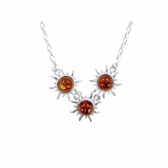 Collier en ambre cognac naturel de la mer Baltique rond, en argent 925