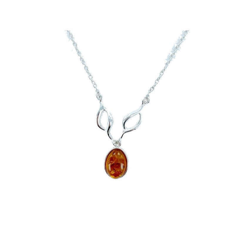 Collier en ambre cognac naturel, argent 925, ajustable 42+4 cm