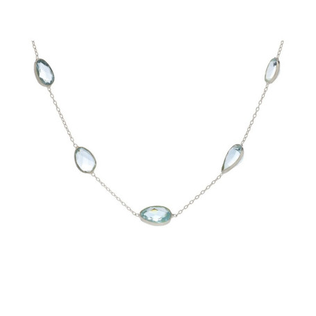 Collier en topaze bleue naturelle, argent 925 rhodié, longueur ajustable 41+5 cm