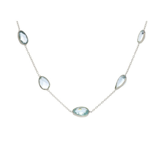 Collana con topazio blu naturale, argento 925 rodiato, lunghezza regolabile 41+5 cm