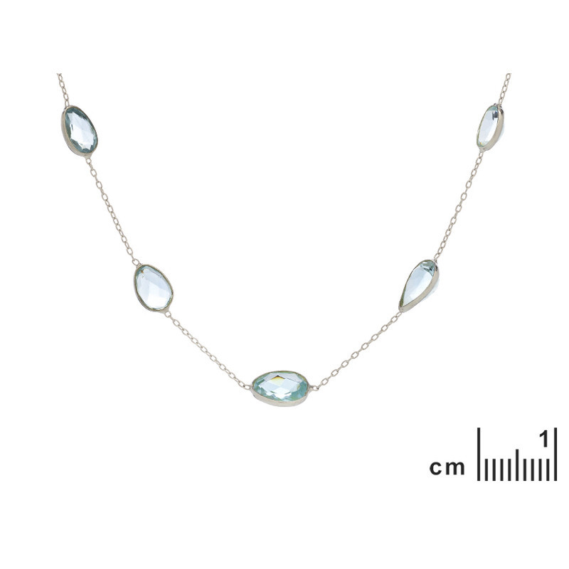 Collana con topazio blu naturale, argento 925 rodiato, lunghezza regolabile 41+5 cm