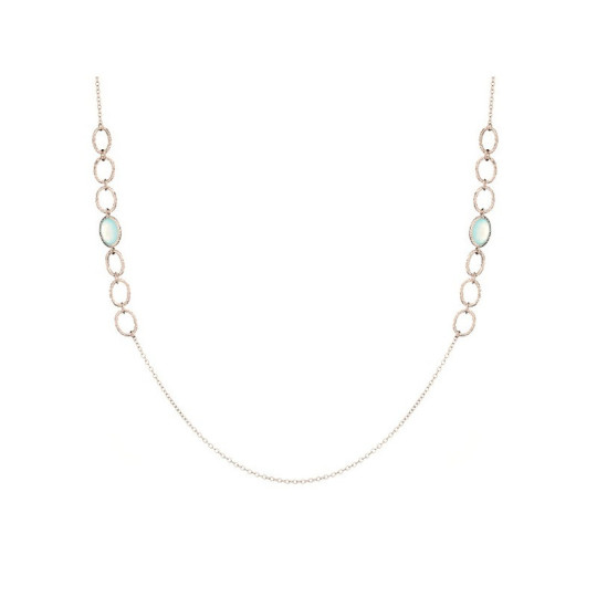 Collana in calcedonio blu naturale, argento 925 rodiato, lunghezza 70 cm